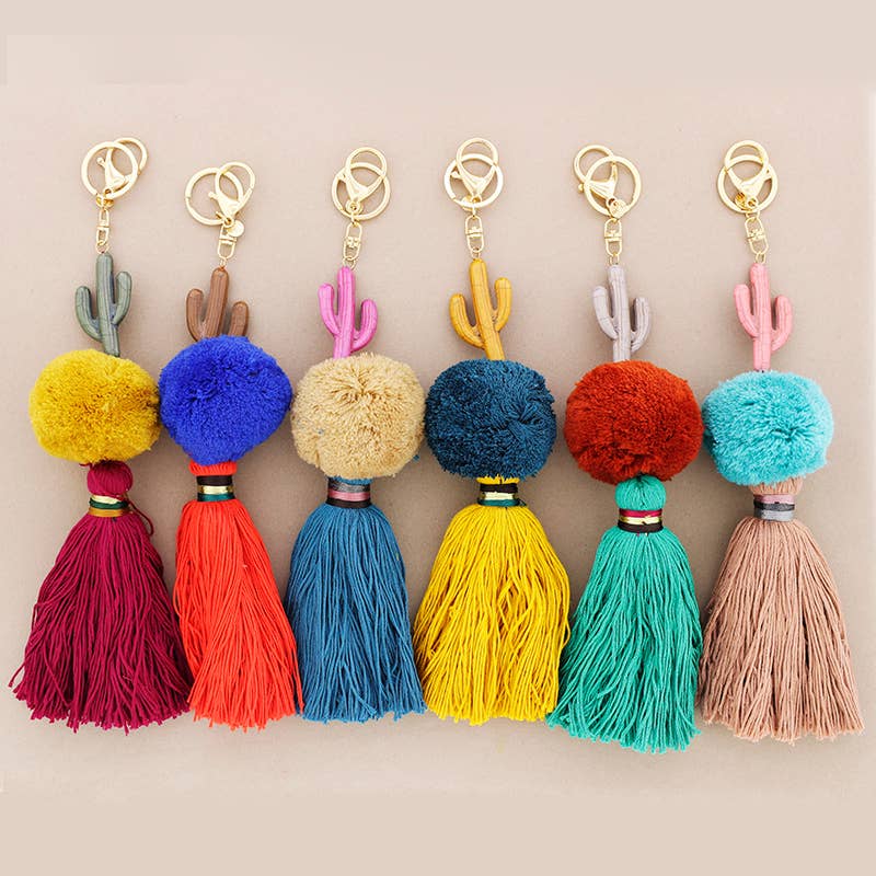 Sonata - Vente Porte-clés – femme - Porte-clés ethnique cactus avec pompons et gland5