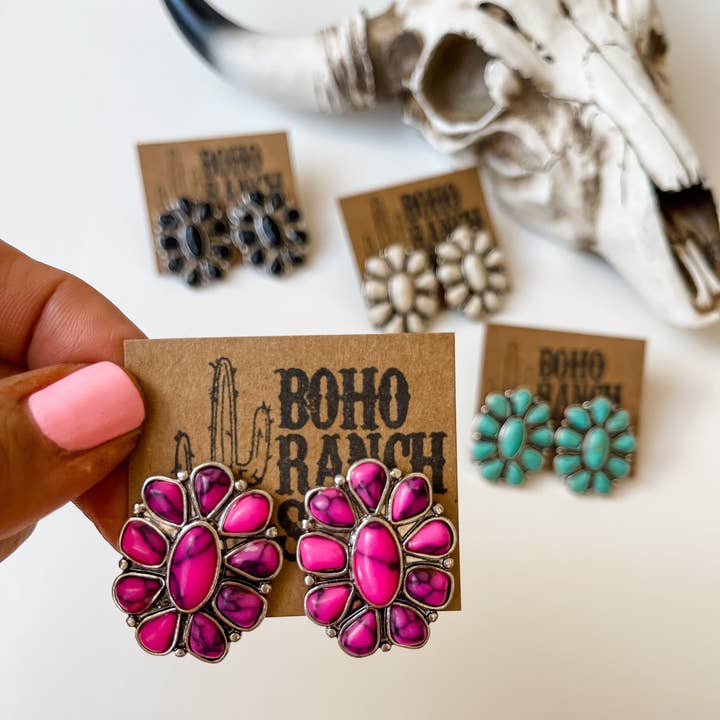 Boho Ranch Shop - Wholesale Stud/Post Earrings - Conch Stone Studs Earrings Western Earrings4