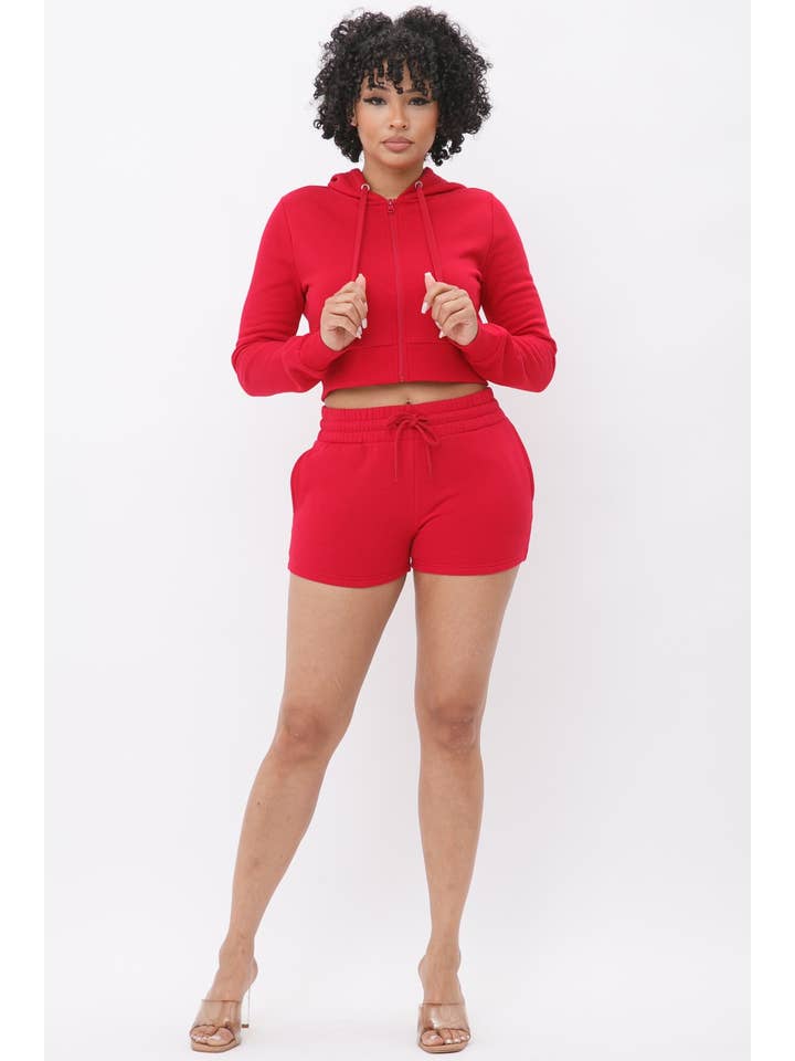 Boswell - Vendita all'ingrosso Completo loungewear - Donna - Completo French Terry con cappuccio e pantaloncini con tasche