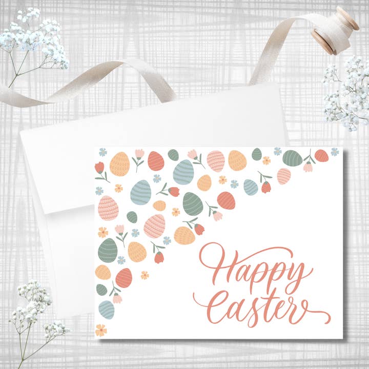 Western Fancies - Wholesale Easter card - Easter Eggs and Florals Happy Easter Greeting Card1