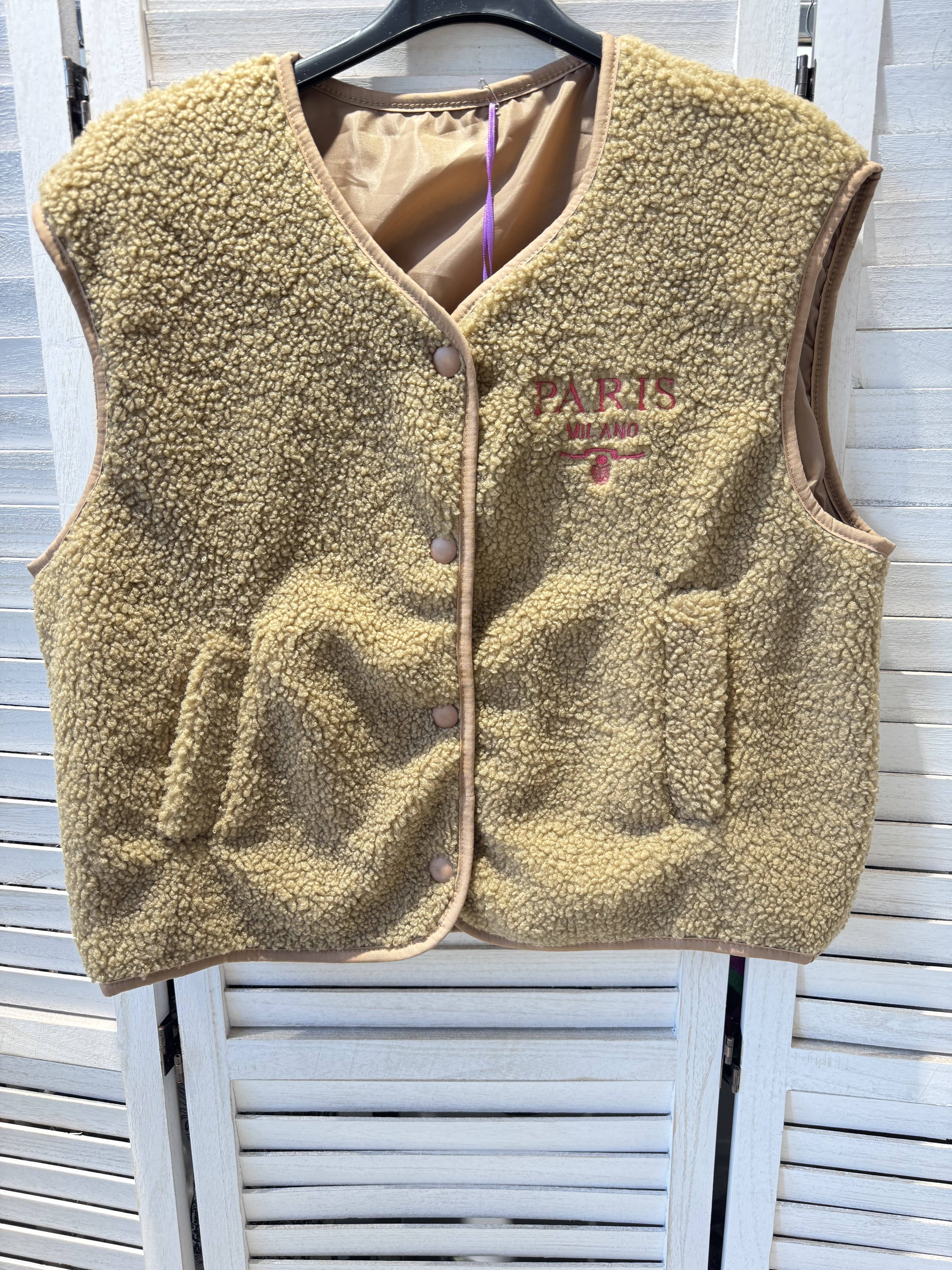 Taupe Vintage faux fur vest for wholesale on Faire2