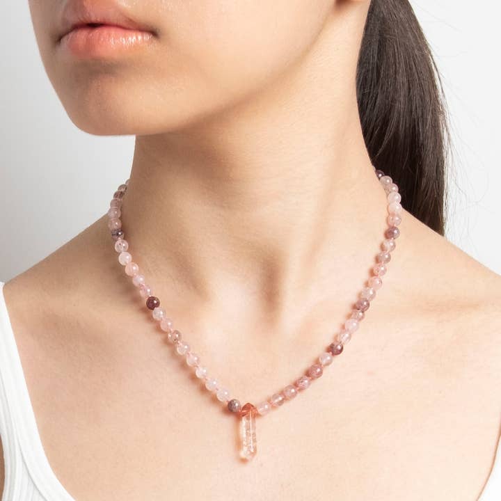 Strawberry Quartz crystal pendant Necklace, Sterling Silver for wholesale by Naturagems
