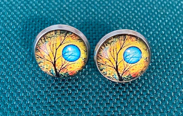 SMA Artistry Creations - Wholesale Stud/Post Earrings - 12mm Tree of life design glass cabochon stud earrings3