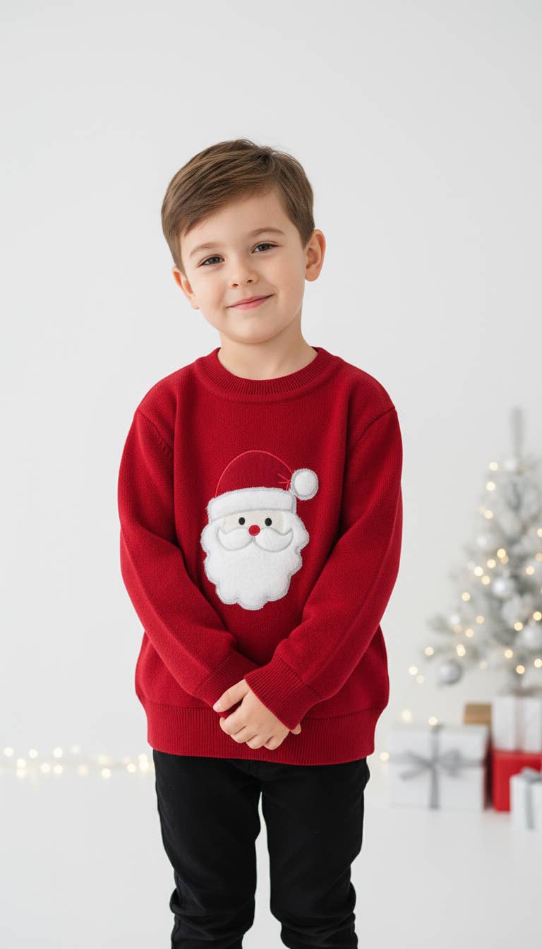 Lil Cactus - Wholesale Knit Sweater - Kids - Red Santa Christmas Sweater