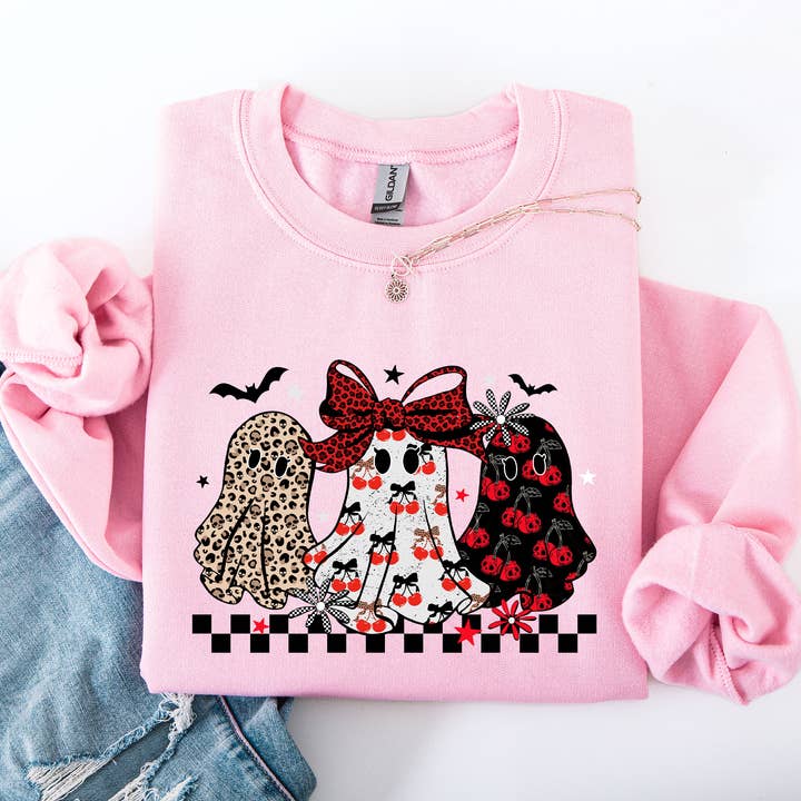 Retro Halloween Ghosts, Checkered, Pattern Sweatshirt for wholesale by Refinery Number One LLC