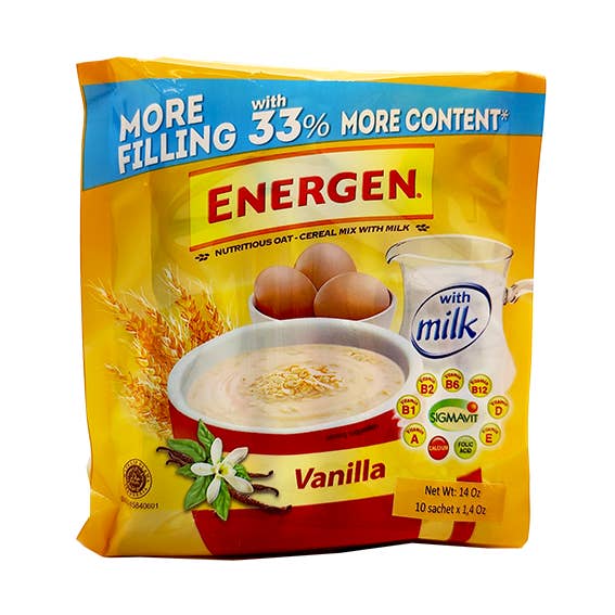 Energen Cereal Mix With Milk- Vanilla Flavor, 24 Packs/Case, 14 oz(397g) for wholesale by Takari International, Inc.