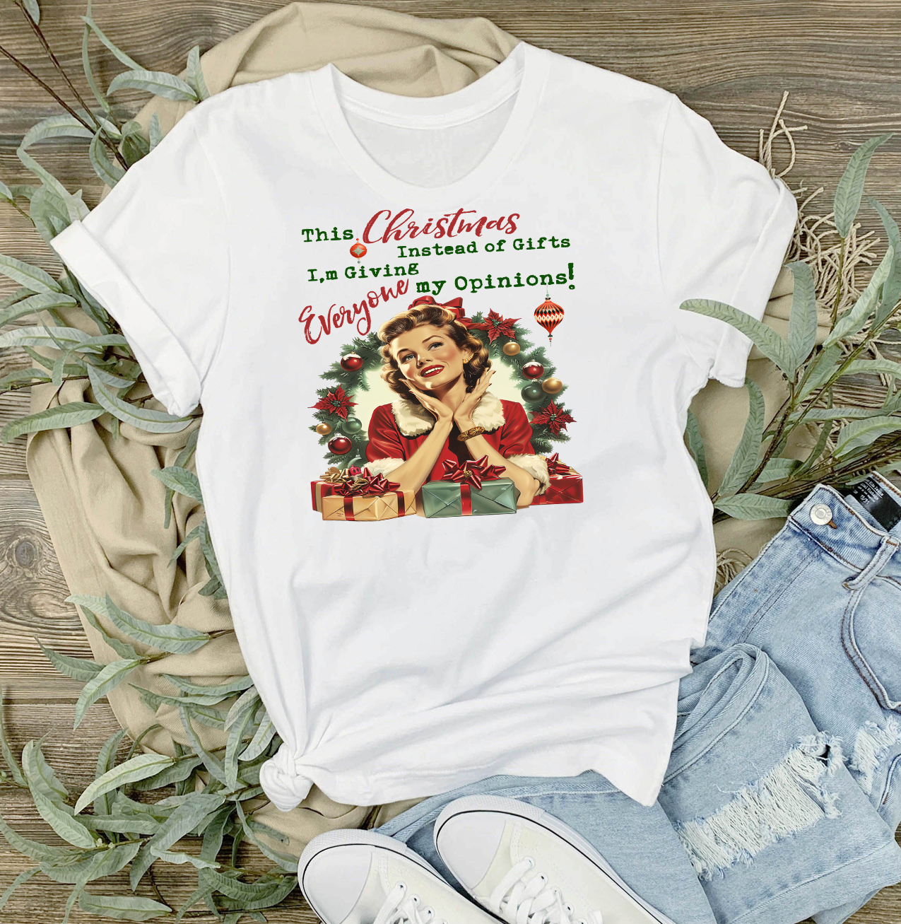 White Christmas Funny Gifts My Opinions T-Shirt for wholesale on Faire0