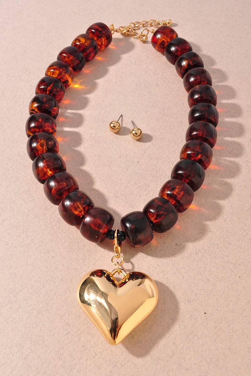 anbfashion – wholesale Beaded/pearl necklace – PUFFY HEART PENDANT BEADED NECKLACE 0