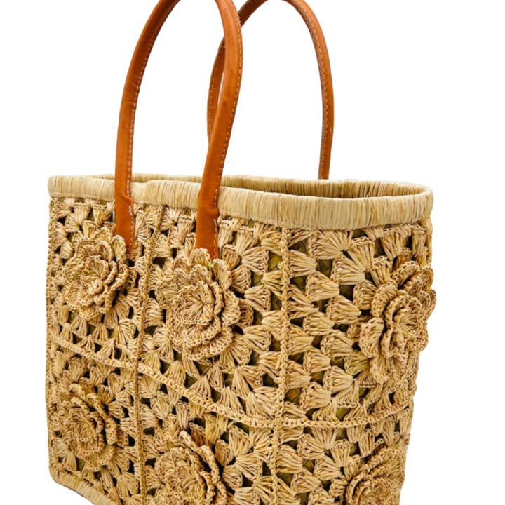 Shebobo - Wholesale Beach Bag - Petite Flower Crochet Straw Basket Bag