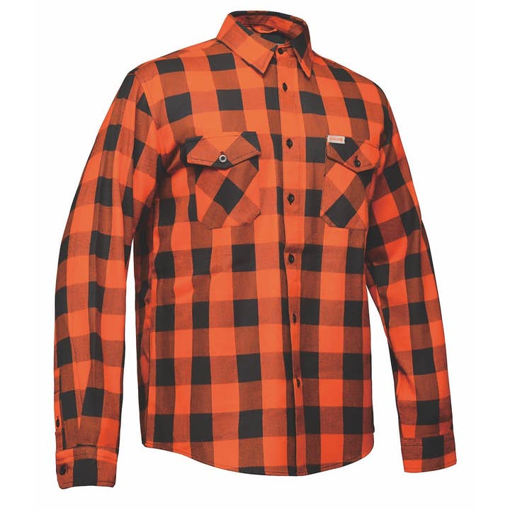 TW205.16 - Mens Black and Orange Flannel Shirt for wholesale by Unik International Inc