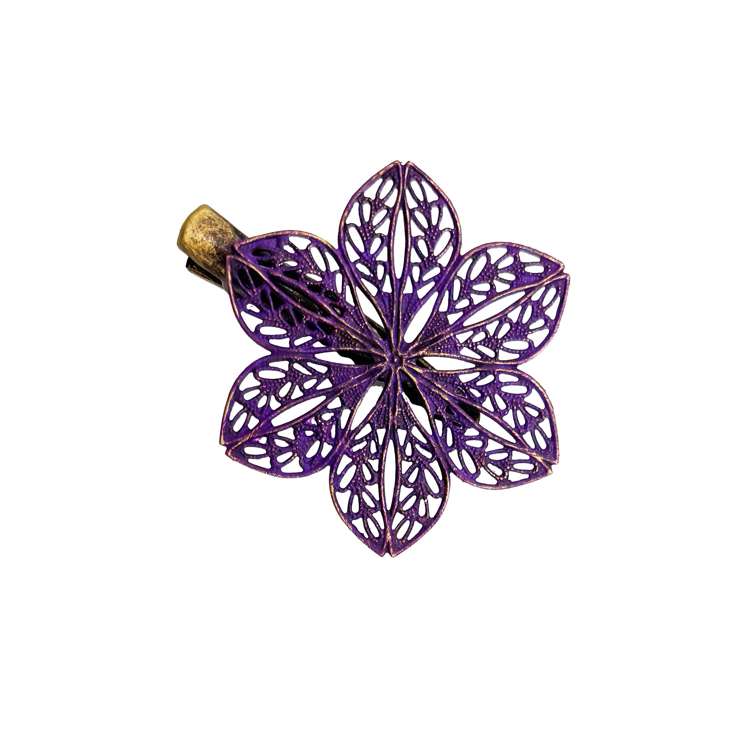 Gleeful Peacock - Wholesale Hair Clip - Women's - Plucky Flower Filigree Hair Clip0
