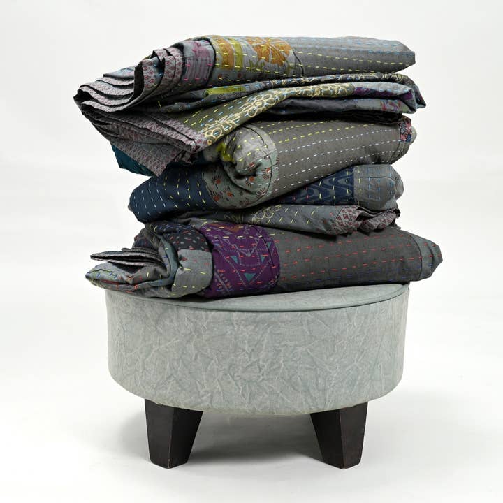 Jaipur Patchwork Kantha Light Quilt bedspread Bohemian, King for wholesale by Meg Creations