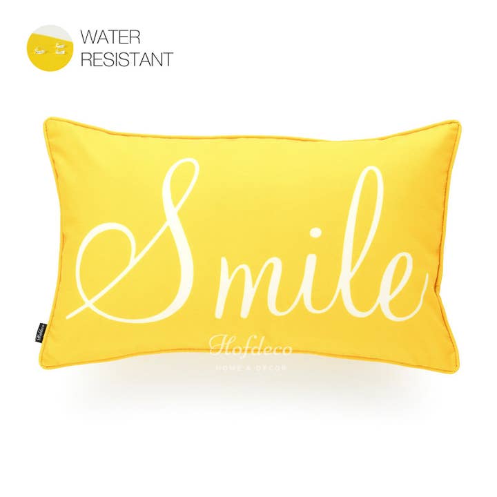 Fodera per cuscino lombare da esterno gialla, parola «Smile», 12 «x20" per la vendita all'ingrosso da parte di Hofdeco