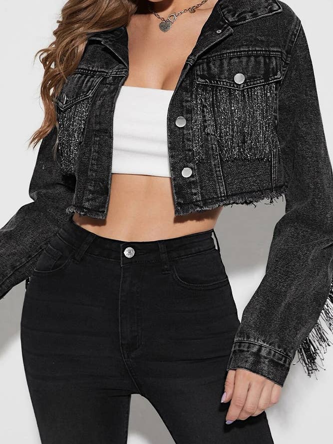 UNISHE - Wholesale Denim Jacket - Women's - Distressed Short Denim Tassle Jacket Coat ZZKF002