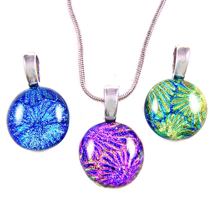 Glass Town USA – Engroshandel Vedhæng/charm – Dichroic Glas Vedhæng - Runde Teksturer Bright Rainbow Mix