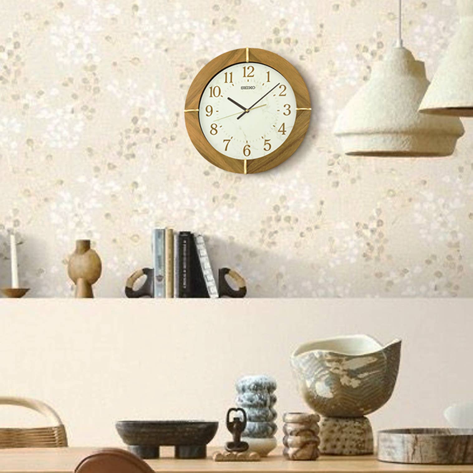 Seiko Clocks USA - Wholesale Wall Clock - 16" Sundial Wall Clock, brown wood3