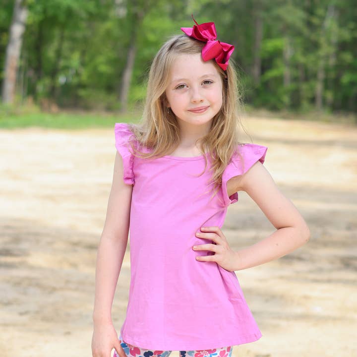 Haut Violet Hi-Low Filles & Short Cycliste à Fleurs en Blocs pour la vente par Millie Loves Lily