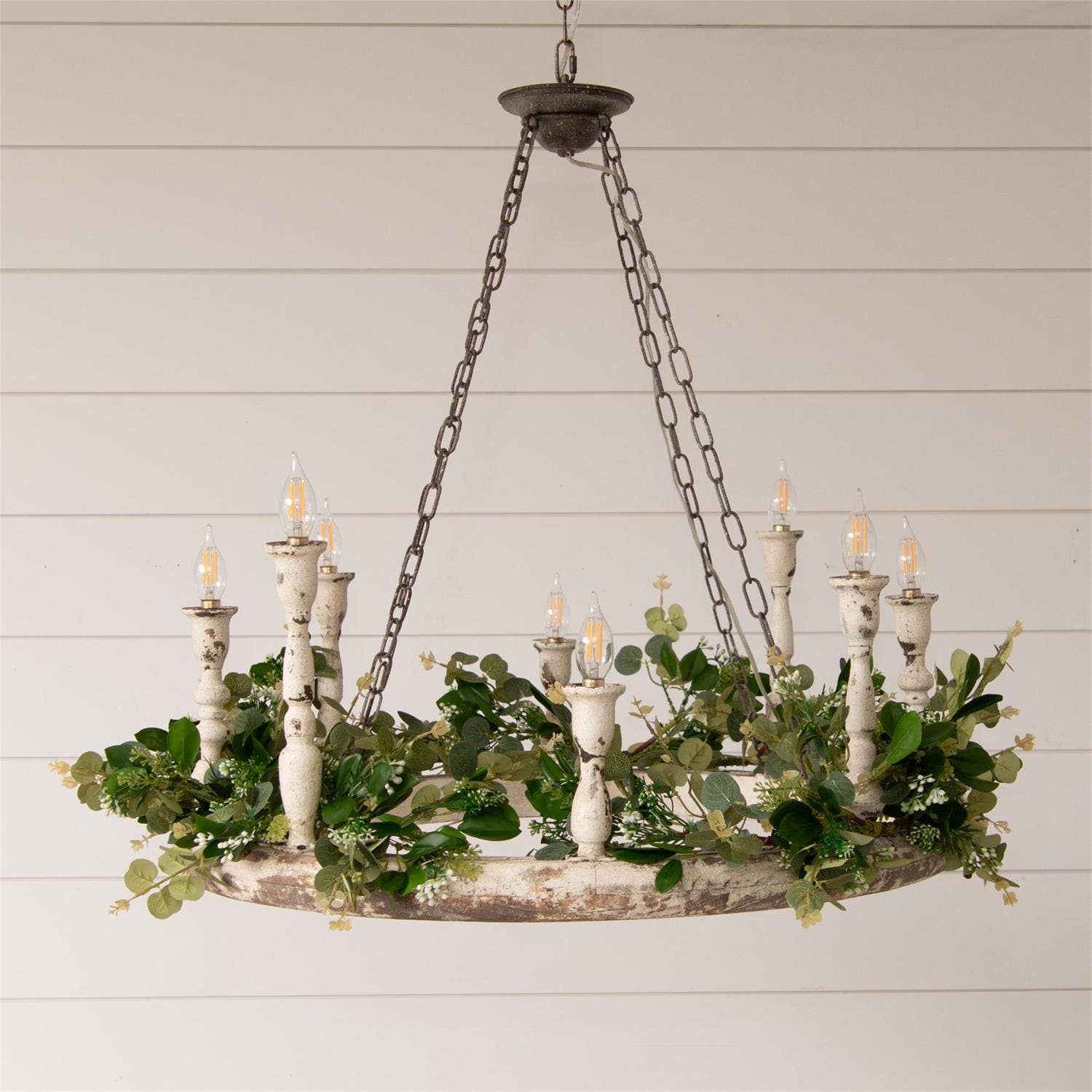 Audrey's Home & Gift - Vente Lustre/Suspension - Lustre en forme de roue de wagon à 6 lumières, blanc vieilli (PC)4