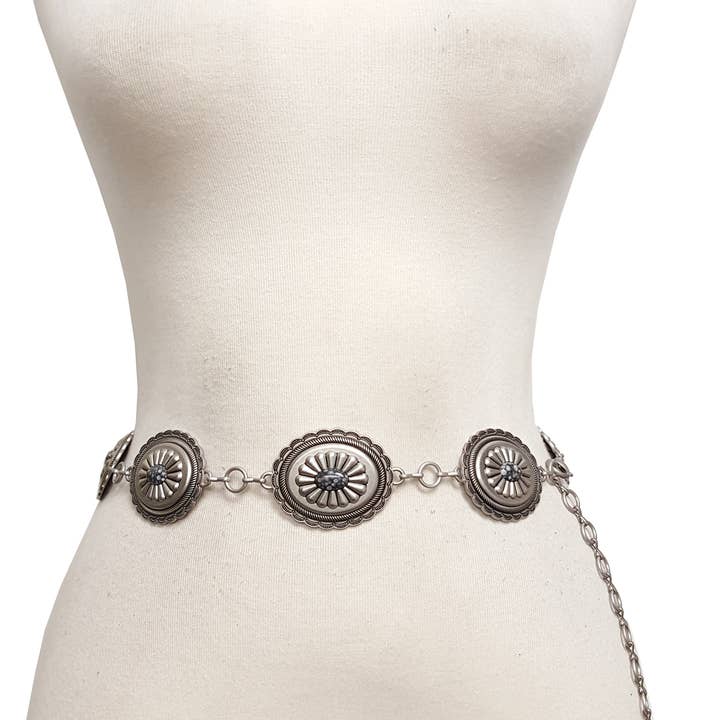 Axesoria West - Wholesale Belt - Women's - Women's Western Oval Concho Chain Belt with Stones