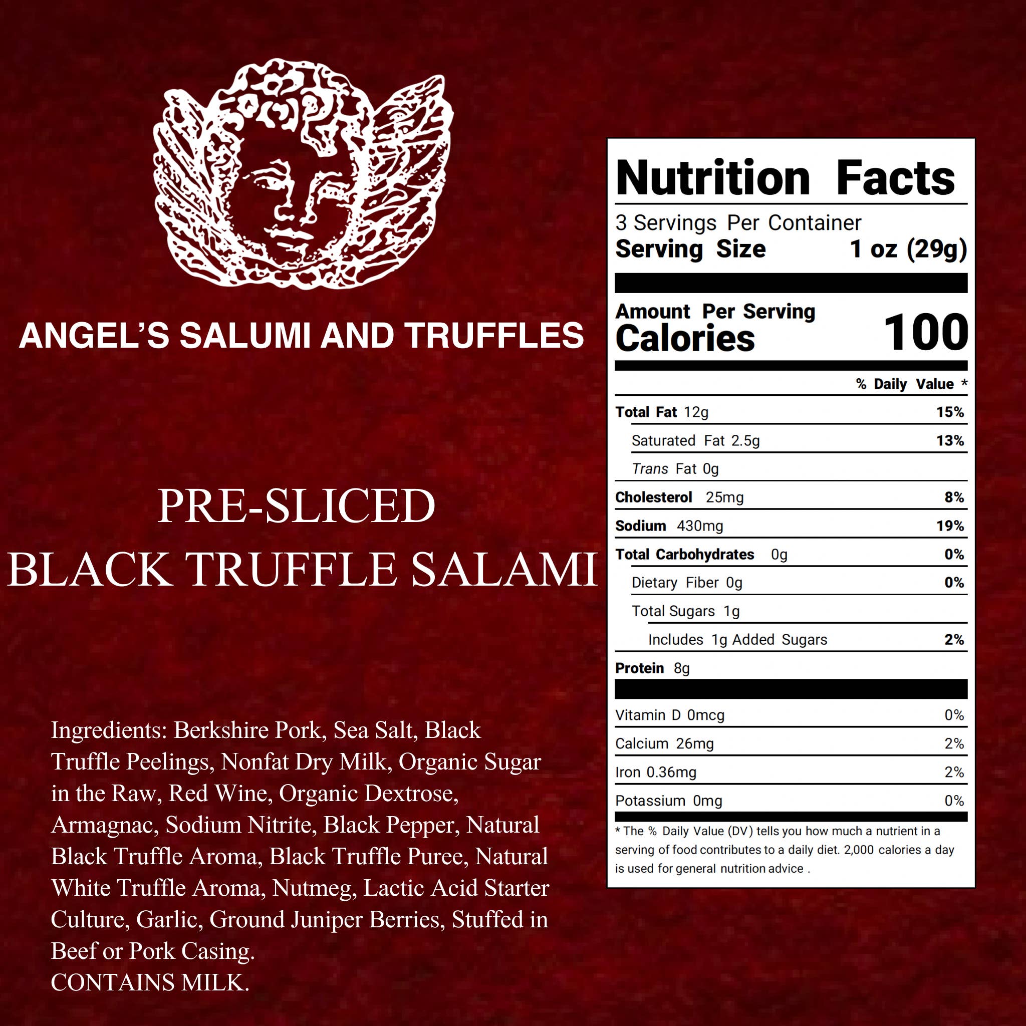 Angel's Salumi & Truffles - Wholesale Salami - Pre-Sliced Black Truffle Salami (3oz)3
