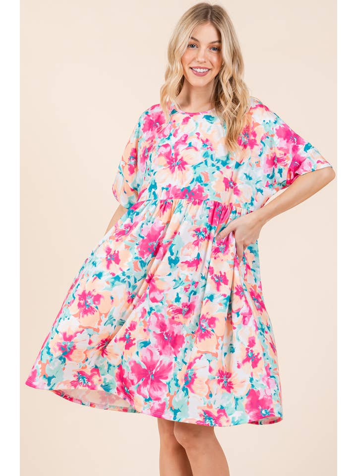 AS SHOWN DA1597 MINT-FUCHSIA SHIRRED DRESS for wholesale on Faire1