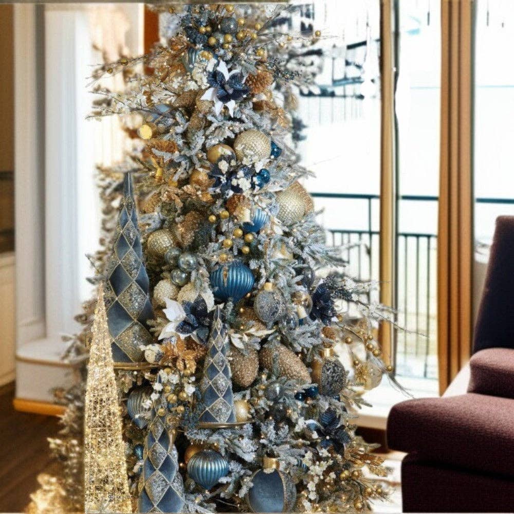 RC Home Decor – Conjunto de ornamentos por atacado – Conjunto de Enfeites de Natal Vintage em Vidro de Mercúrio Azul Escuro – Cebola e Pinha Elegantes, 2 Peças1