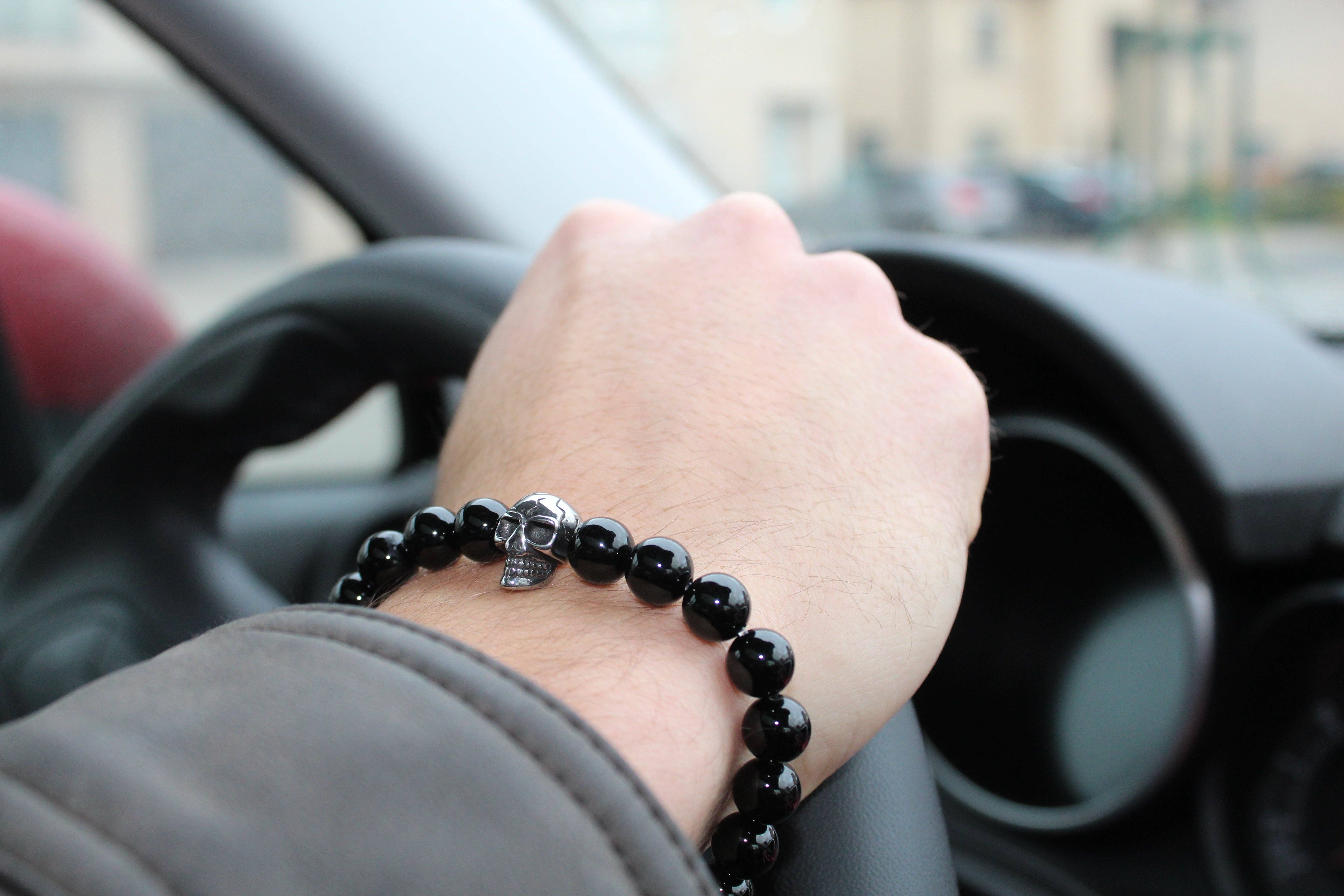 Purestone - Wholesale Beaded Bracelet - Onyx Skull Bracelet 8mm2