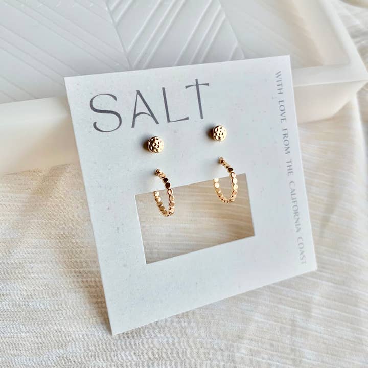 SALT by Sarah Curtis - Wholesale Stud/Post Earrings - EVERYDAY HOOP & STUD SET | gold dainty stud post earrings 1