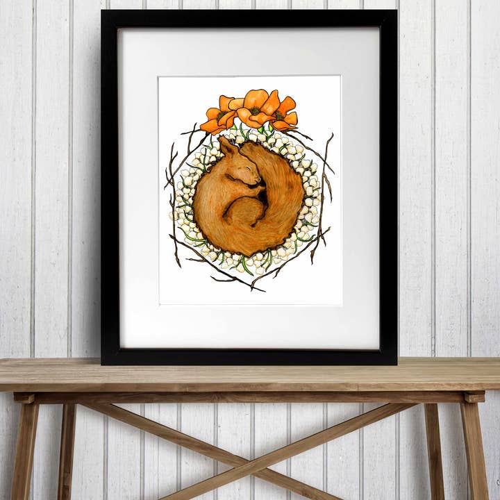 Aquarellmalerei „Sei wie das Eichhörnchen“: Kunstdruck für den Großhandel von PinkPolish Design