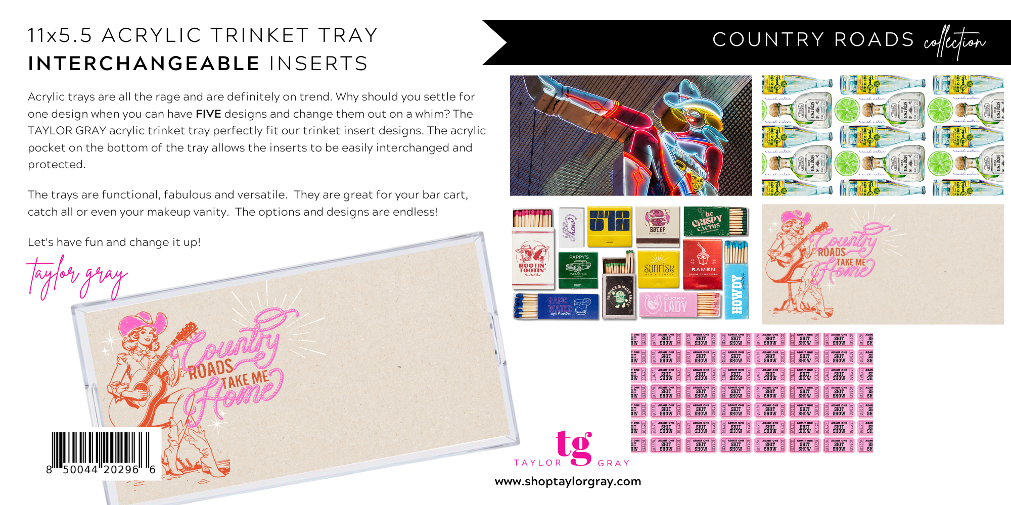 TAYLOR GRAY - Wholesale Decorative Tray - 5.5x11 COUNTRY ROADS trinket tray insert set of 57