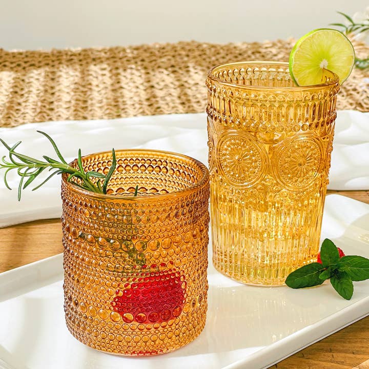 Kate Aspen - Wholesale Drinking Glass/Cup - 13 oz. Vintage Textured Amber Drinking Glasses (Set of 6)6