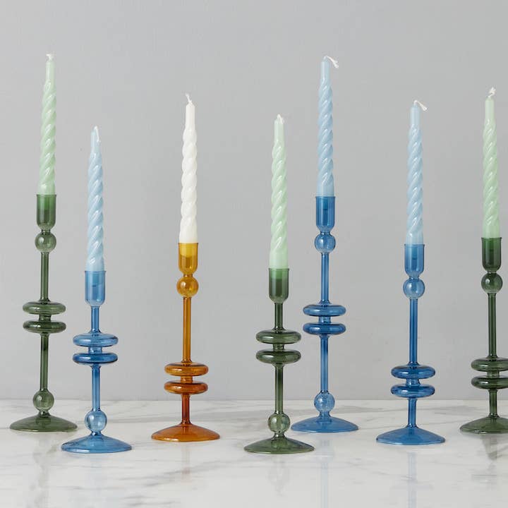 etúHOME - Wholesale Candle Holder - Emerald Green Glass Taper Candlestick Holder Pair, Medium