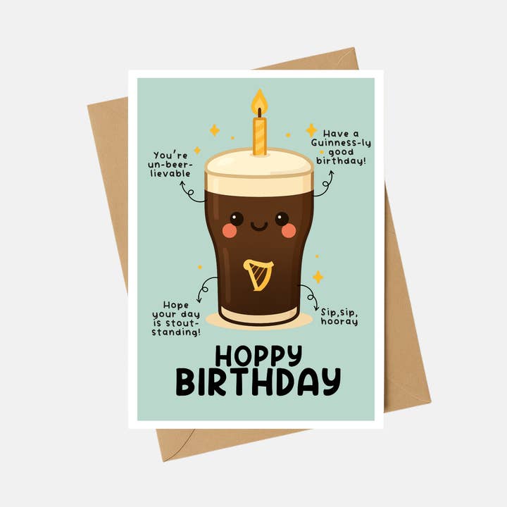 Funny Birthday Card - Hoppy Birthday Guinness Beer Card - A6 for wholesale by The Playful Press