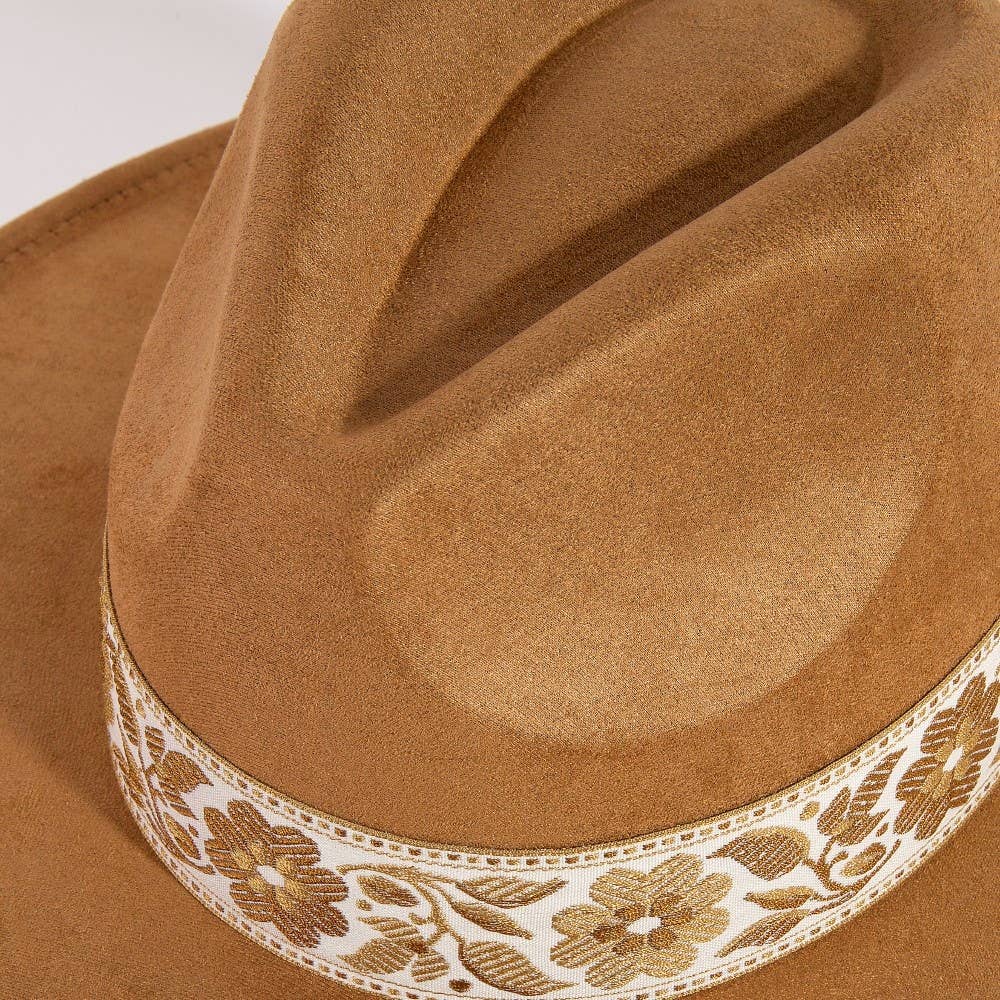 Collections by Fame Accessories – Fedora - Mulher por atacado – Chapéu Fedora com Laço de Fita Floral2