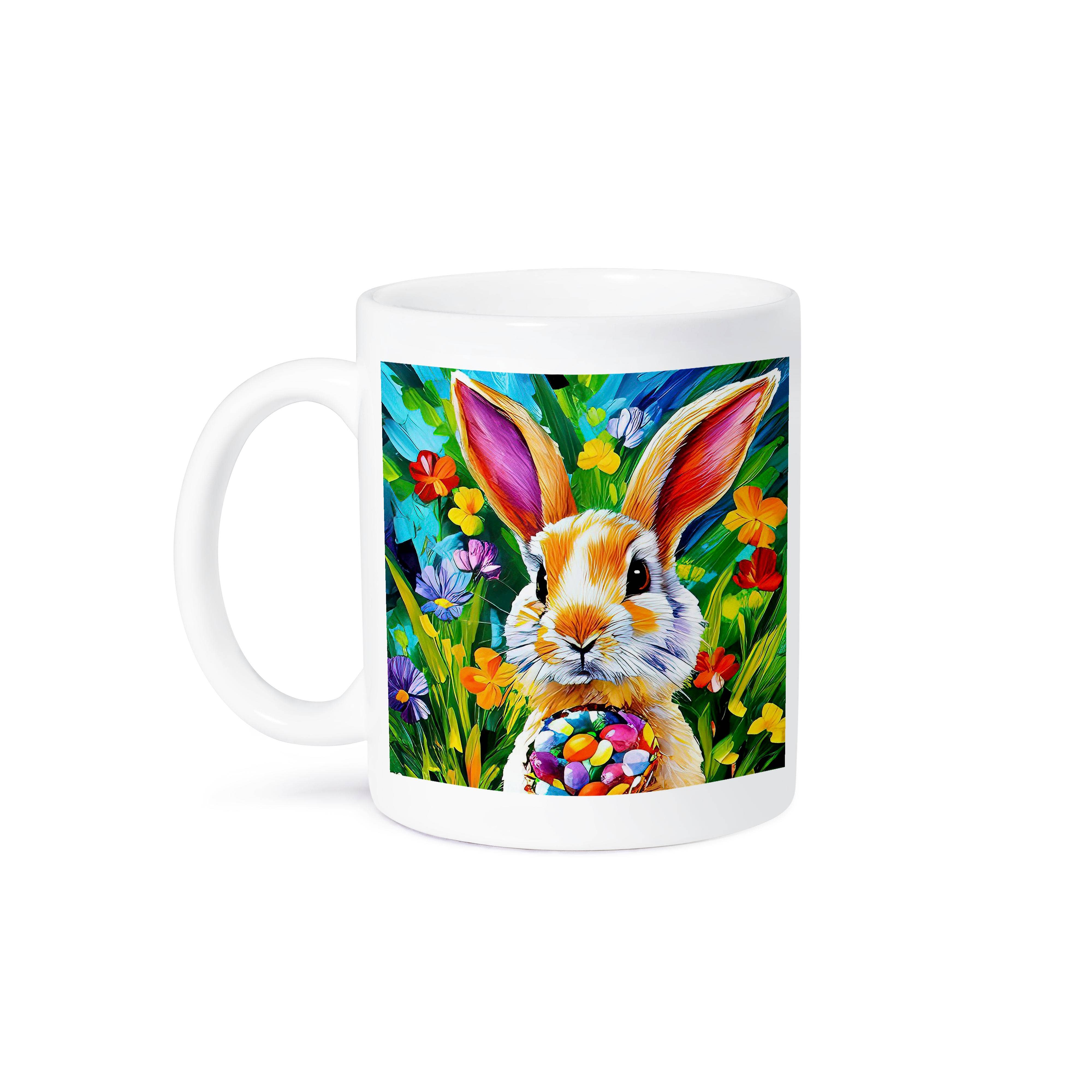 3dRose - Wholesale Coffee Mug - 3dRose, Easter bunny with a bowl of colorful eggs. Grass, plants, flowers, Mug8