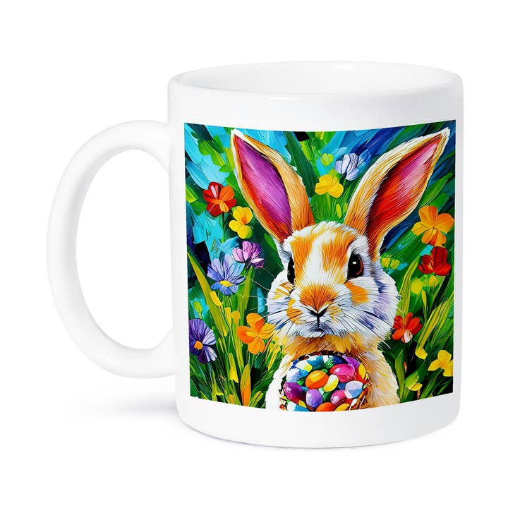 3dRose – Großhandel Kaffeebecher – 3dRose, Osterhase mit einer Schale bunter Eier. Gras, Pflanzen, Blumen, Tasse8