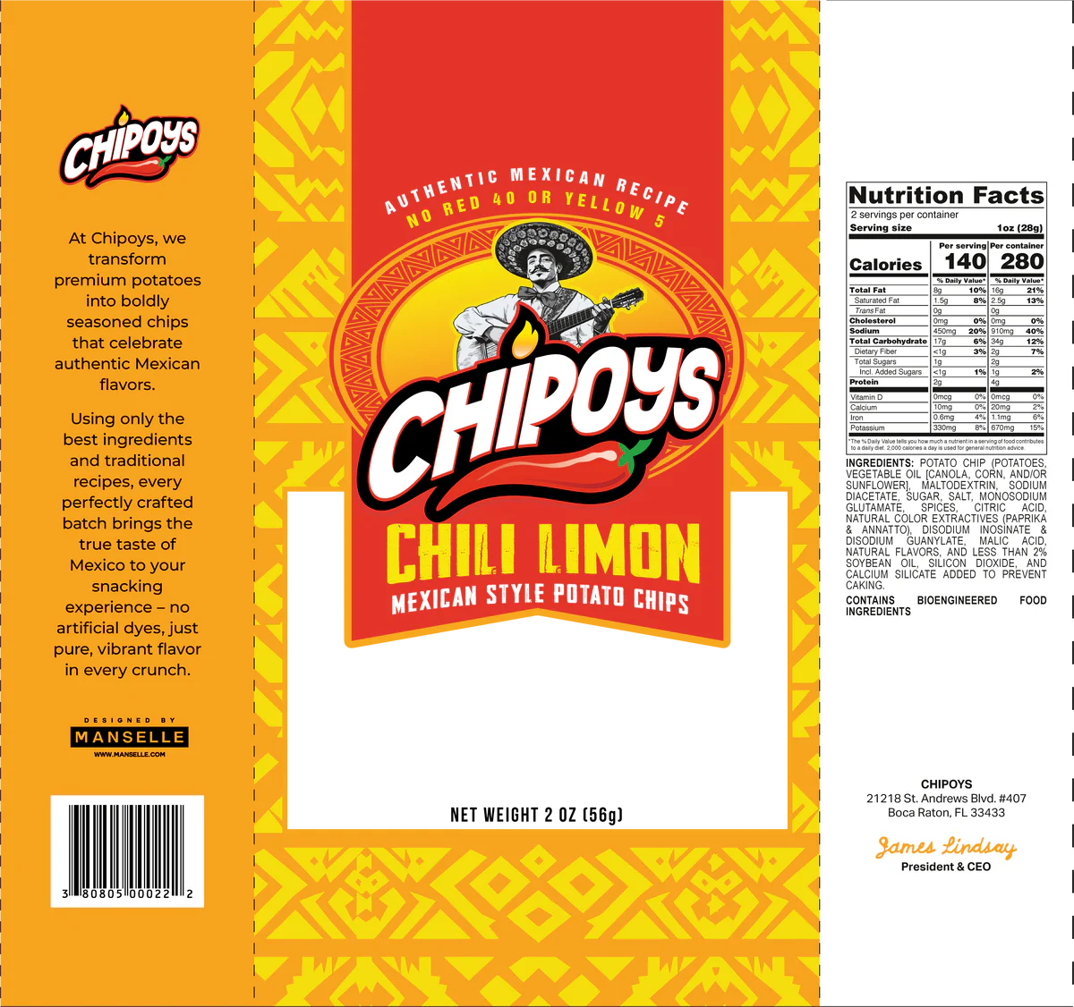 Rap Snacks - Wholesale Chips - Chipoys Chili Limón Mexican Style Potato Chips (2.5oz)2