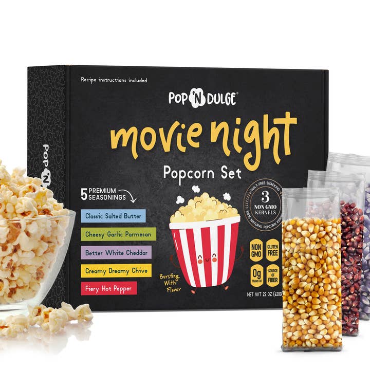 Pop 'N Dulge - Wholesale Popcorn - Movie Night Gift Basket Gourmet Popcorn Gift Set Fathers Day