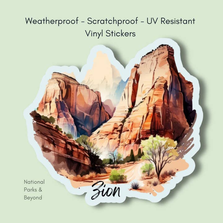 National Parks and Beyond - Wholesale Phone & Laptop Stickers - Zion National Park - Utah's Big 5 Watercolor 3" Sticker1