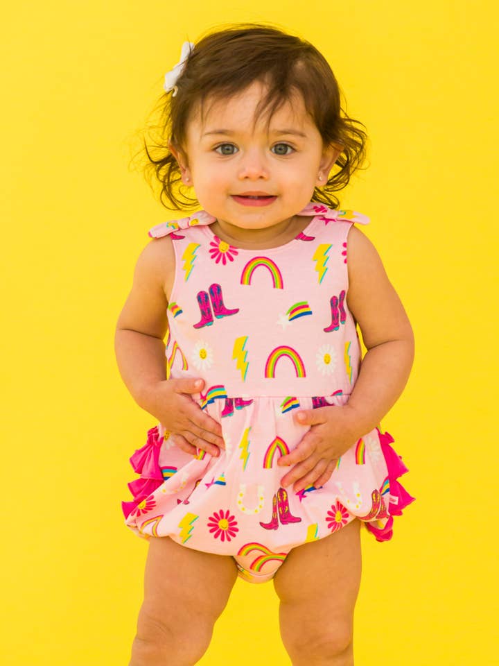 Pink Baby Girls Cowgirl Cutie Knit Tie Shoulder Bubble Romper
for wholesale on Faire1