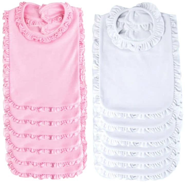 Lot de 6 bavoirs vierges à 2 épaisseurs pour petite fille avec bordure volantée pour la vente par Laughing Giraffe