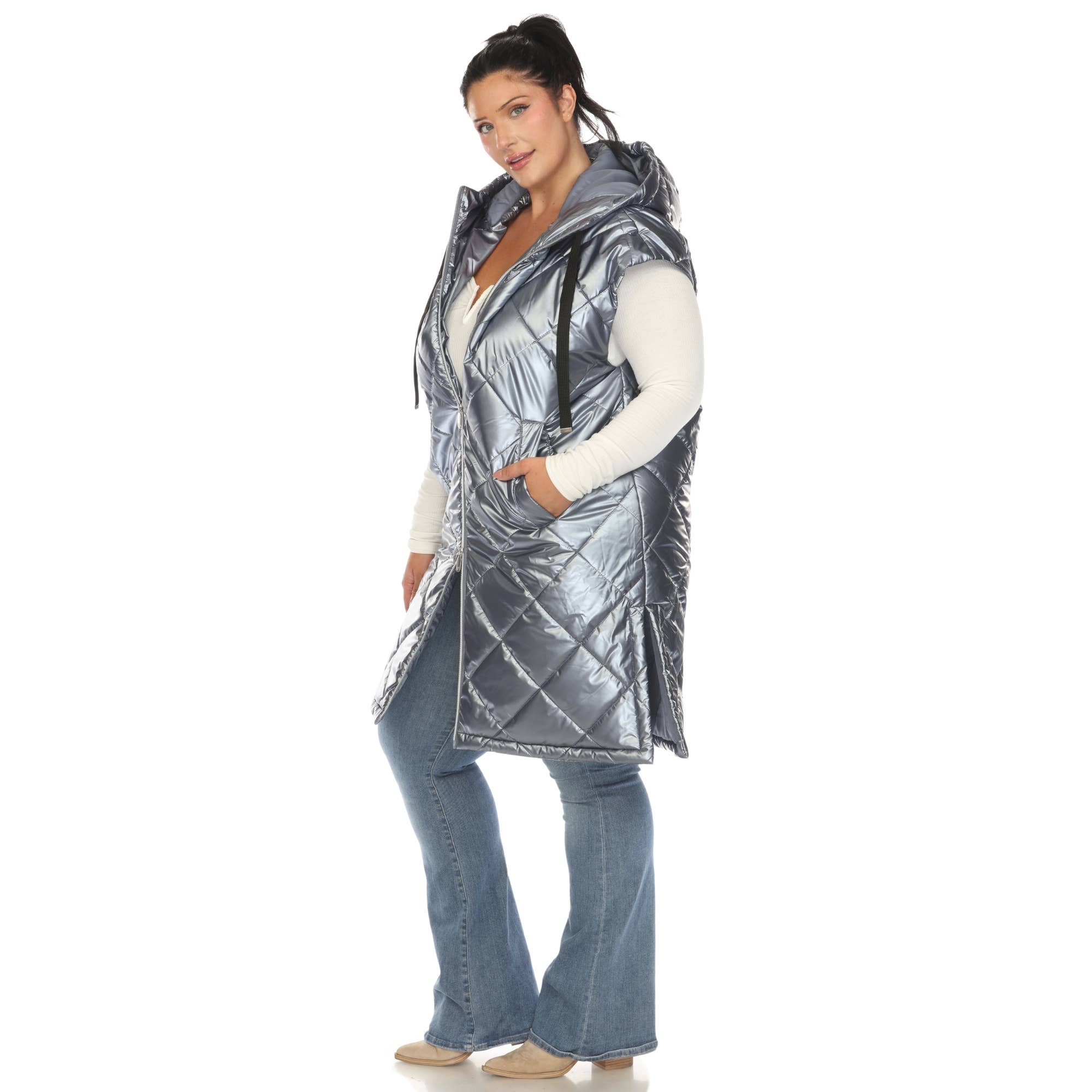 WHITE MARK - Wholesale Outerwear Vest - Women's - Plus Size Metallic Diamond Puffer Vest10