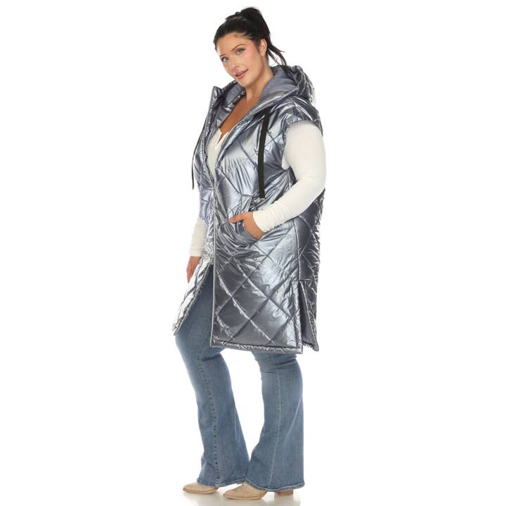 WHITE MARK - Wholesale Outerwear Vest - Women's - Plus Size Metallic Diamond Puffer Vest10