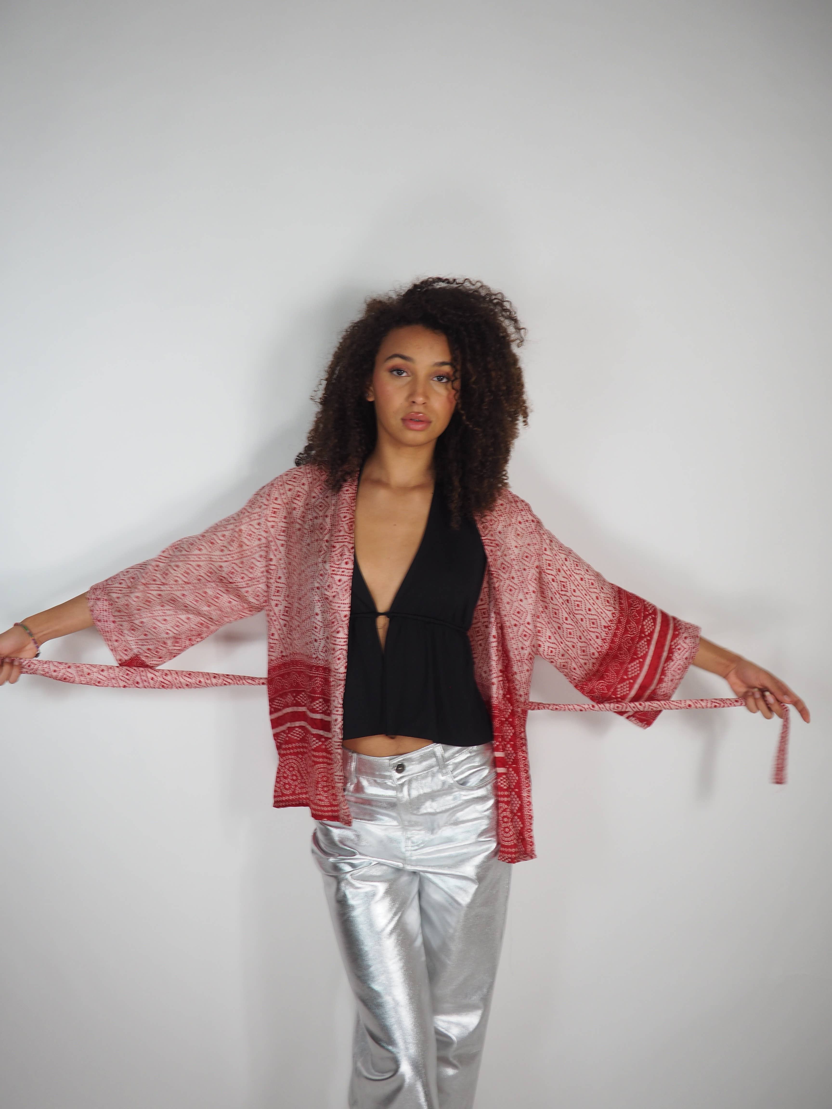 Vagabond Ibiza - Wholesale Kimono - Women's - The Kardash Kimono Short – Up-cycled Vintage Sari Kimono 17