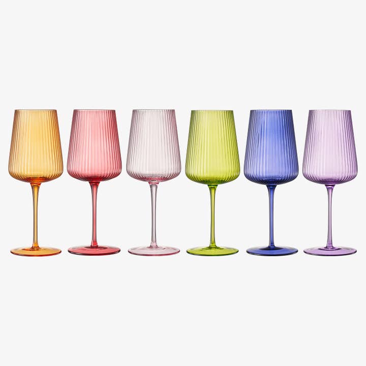 The Wine Savant / Khen Glassware - Wholesale Wine Glass - Ribbed Bright Colored Wine Glass Set of 6 - 19 OZ