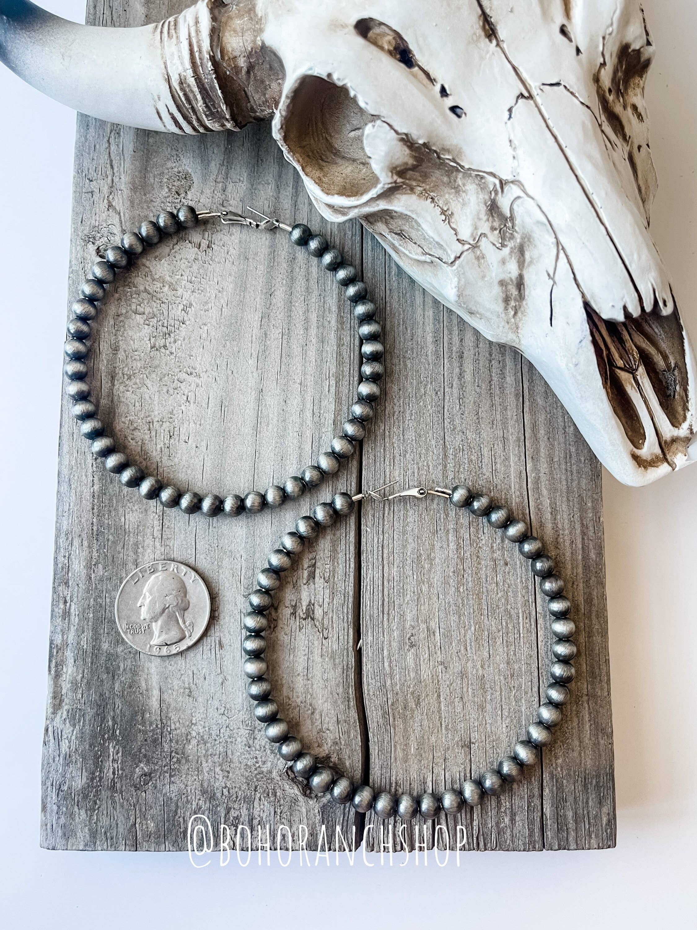 Boho Ranch Shop – wholesale Hoop earrings – 3” Western Navajo Pearl Hoops Earrings4