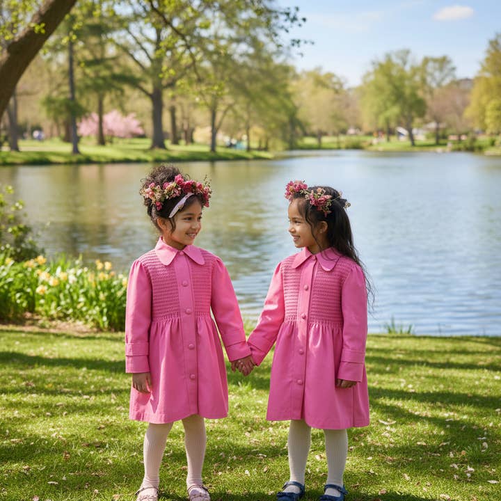 Lyserød fløjlssmocksfrakke med store knapper for engroshandel hos Hello Bebes!