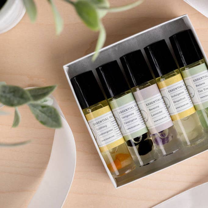 Etherische Olie Roll-On met Kristallen - set van 5 voor wholesale door Lizush Creations