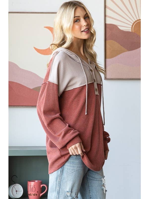 Sunday Morning - Wholesale Hoodie – Women's - T4577HE10-SOLID URBAN RIBBED CONTRAST HOODIE 12