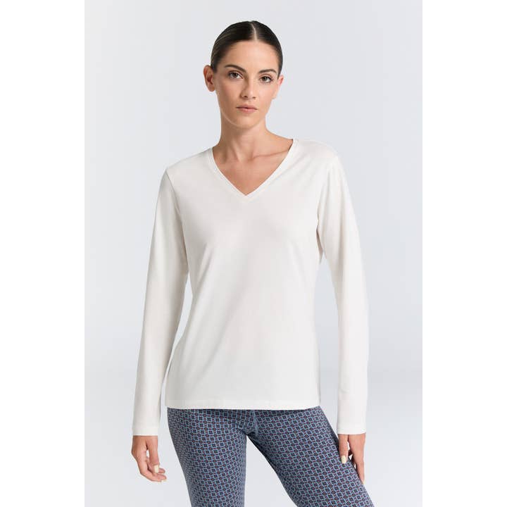 4413-022 | Dames V-hals longsleeve - natuurwit voor wholesale door Leela Cotton